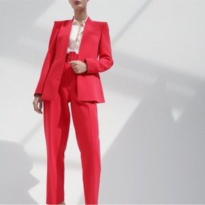 ZARA 2 PIECES SET LAPELLESS FITTED BLAZER AND PANTS WITH FABRIC-COVERED BELT